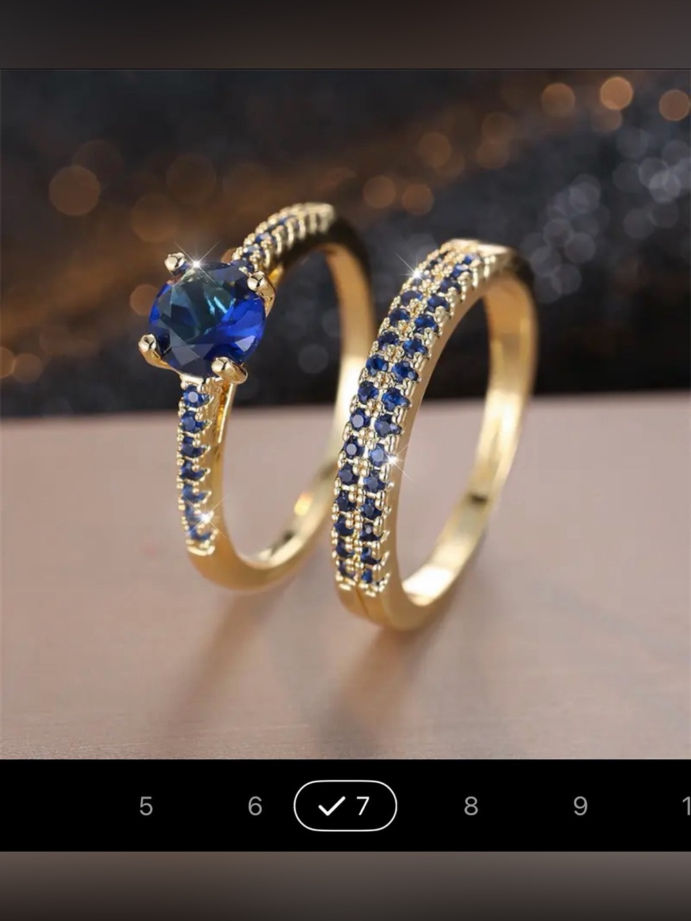 Gold Blue Sapphire Halo Engagement Ring Set